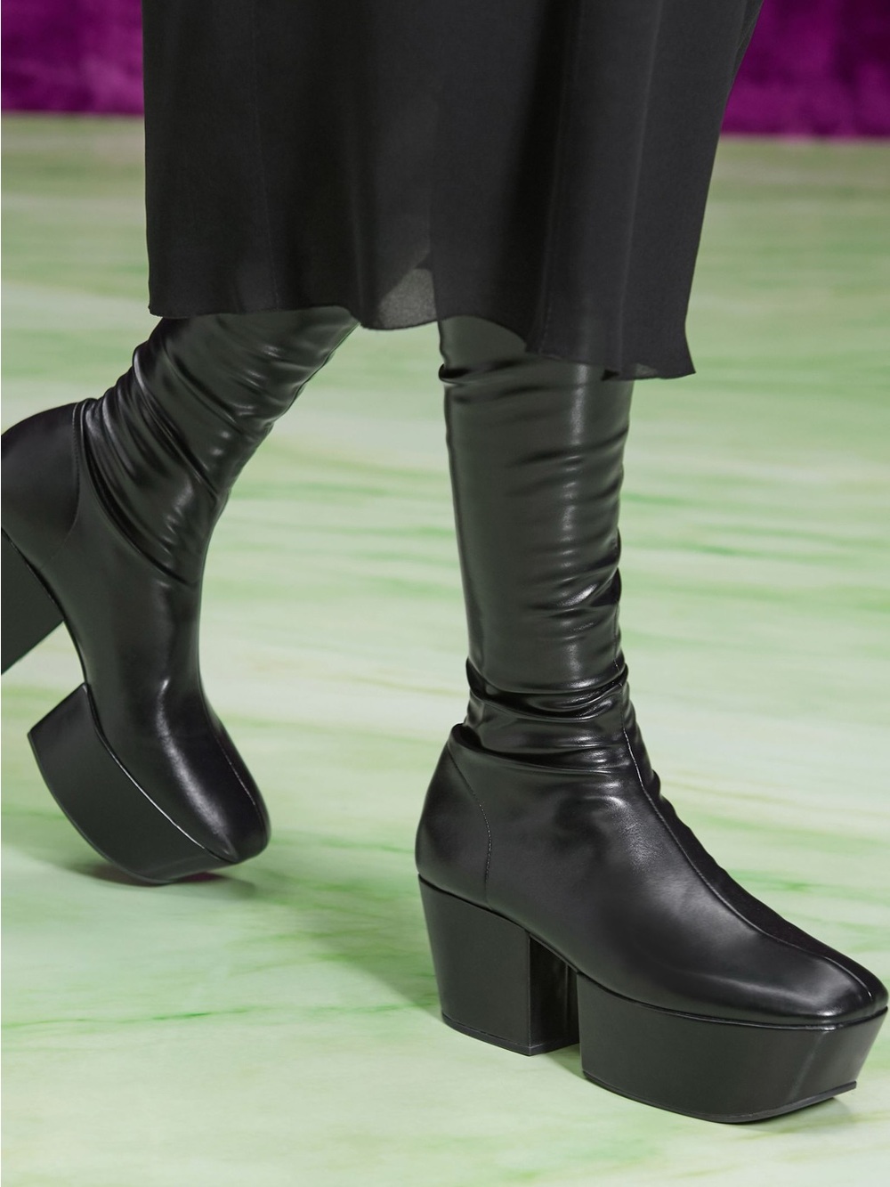 Women’s Black Platform Mid-Calf Heeled Boots